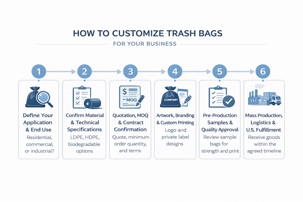 Process flow to customize trash bags for industrial business