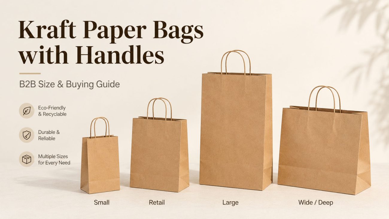 Kraft paper bags with handles in multiple sizes for retail and foodservice