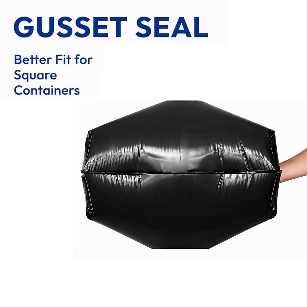 Gusset seal trash bag bottom for large commercial can liners and 95 gallon roll-out cart liners